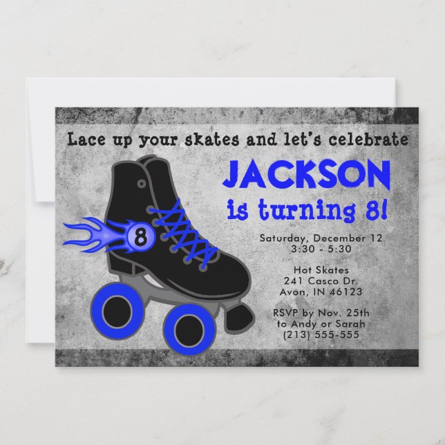Invitation Patinage à rouleaux bleus pour garçon Anniversaire (Devant)