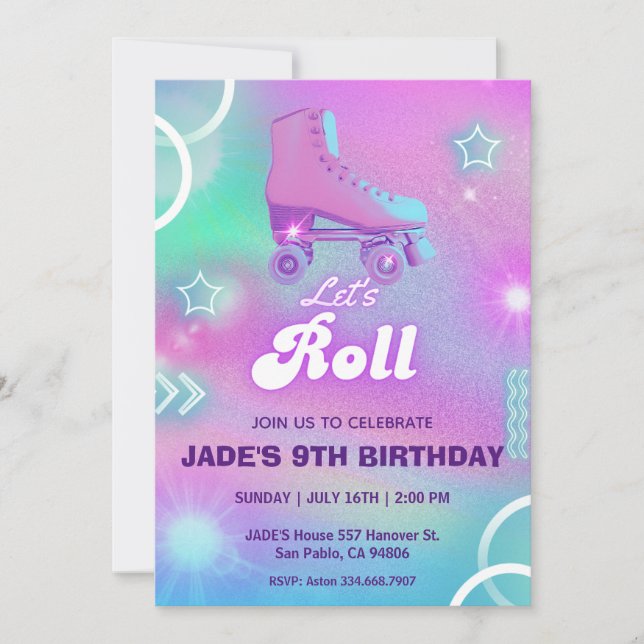 Invitation Patinage à rouleaux Pastel Neon Fête d'anniversair (Devant)