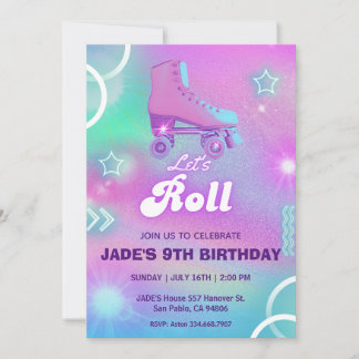 Invitation Patinage à rouleaux Pastel Neon Fête d'anniversair