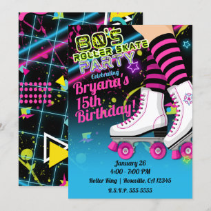 Invitation Patinage à roulettes des années 80 Anniversaire fê