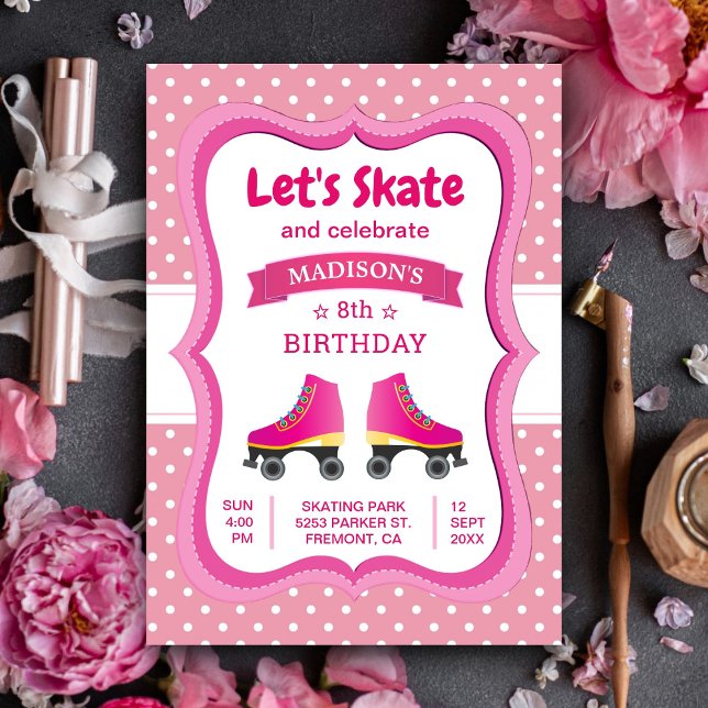 Invitation Patinage à roulettes rose enfants patinage fête d' (Créateur téléchargé)