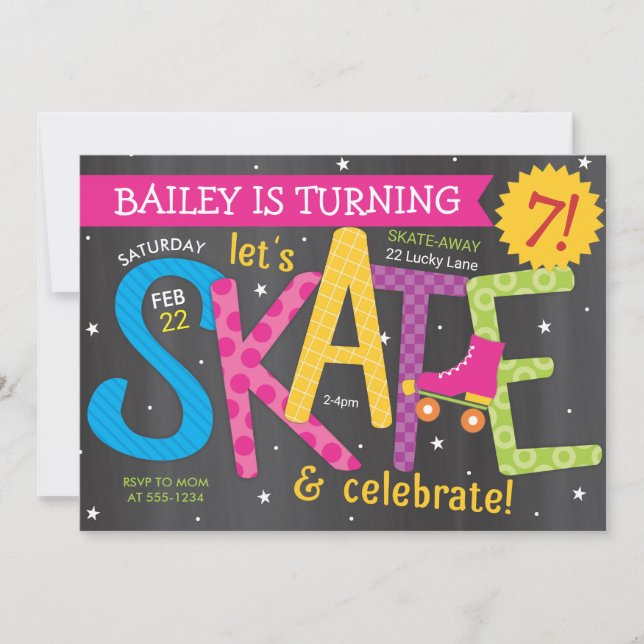 Invitation Patinage d'anniversaire Fête de patinage féminin T (Devant)