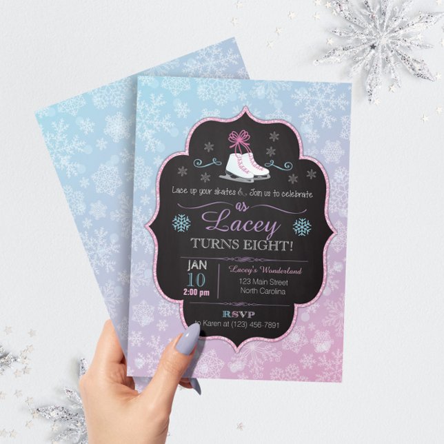 Invitation Patinage de glace Flamme de neige Anniversaire Inv (Créateur téléchargé)