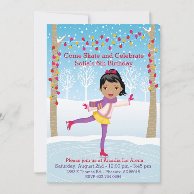 Invitation Patinage sur glace Anniversaire - African American (Devant)