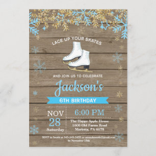 Invitation Patinage sur glace Anniversaire Fête Patinage Bleu