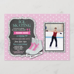 Invitation Patinage sur glace Anniversaire Fête Patinage rose
