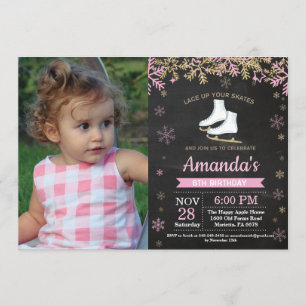 Invitation Patinage sur glace Anniversaire Fête Patinage rose