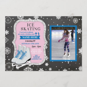Invitation Patinage sur glace Anniversaire Photo Blue Patinag