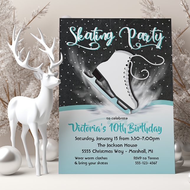 Invitation Patinage sur glace blanc Anniversaire Fête de neig (Créateur téléchargé)