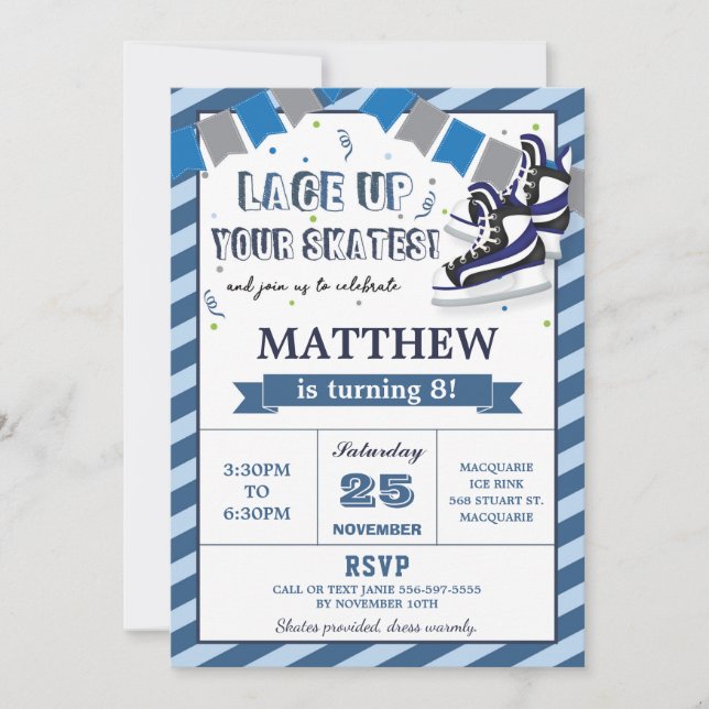 Invitation Patinage sur glace Boy Anniversaire Fête Invitatio (Devant)
