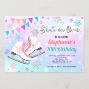 Invitation Patinage sur glace fête d'anniversaire pastel rain
