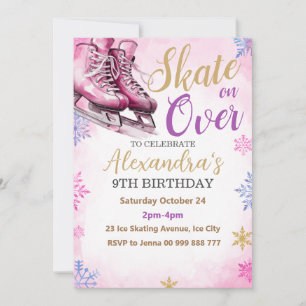 Invitation Patinage sur glace Fête rose Anniversaire Fête d'h