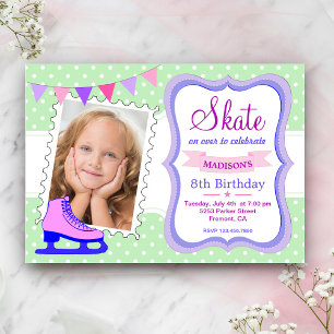 Invitation Patinage sur glace Filles Photo Anniversaire Fête