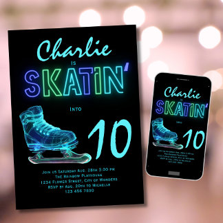 Invitation Patinage sur glace garçons Neon Glow Birthday