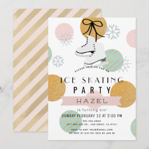 Invitation Patinage sur glace Hiver Rose Gold Girl Anniversai