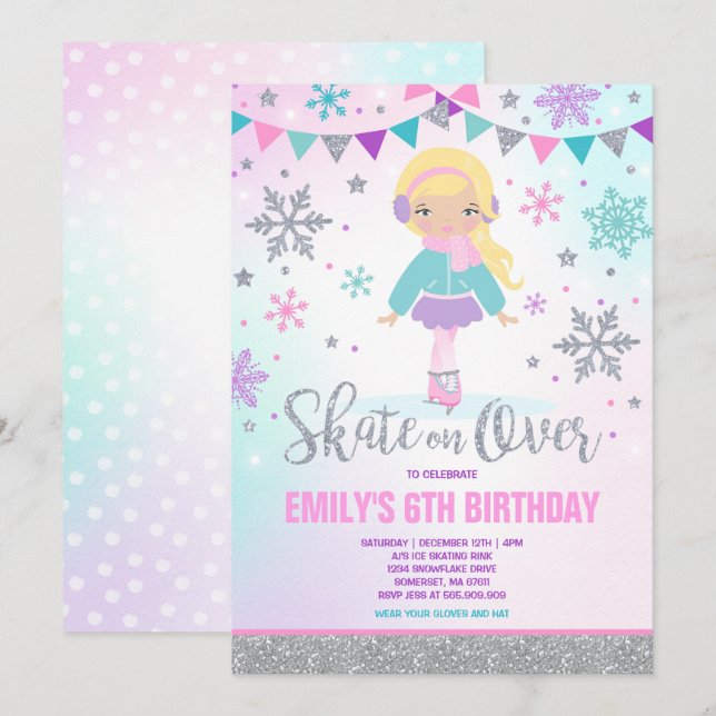 Invitation Patinage sur glace Ice Skating Party Ar (Devant / Derrière)