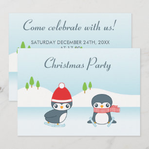 Invitation Patinage sur glace mignonne pingouins fête de Noël