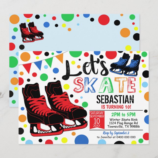 Invitation Patinage sur glace Partie de patinage s (Devant / Derrière)