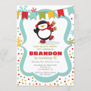 Invitation Patinage sur glace Penguin hiver Anniversaire Fête