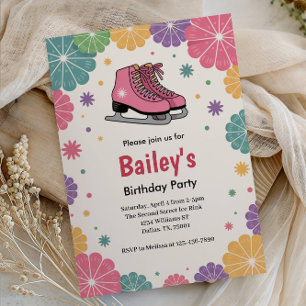 Invitation Patinage sur glace rose Floral Rétro Anniversaire