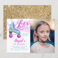 Patinage vintage à rouleaux d'or photo d'anniversa