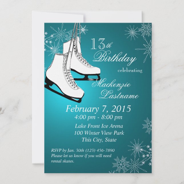 Invitation Patins à glace et flocons de neige Anniversaire Tu (Devant)
