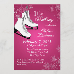 Invitation Patins à glace et flocons de neige rose Anniversai