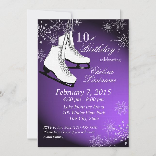 Invitation Patins à glace et flocons de neige Violet Annivers (Devant)