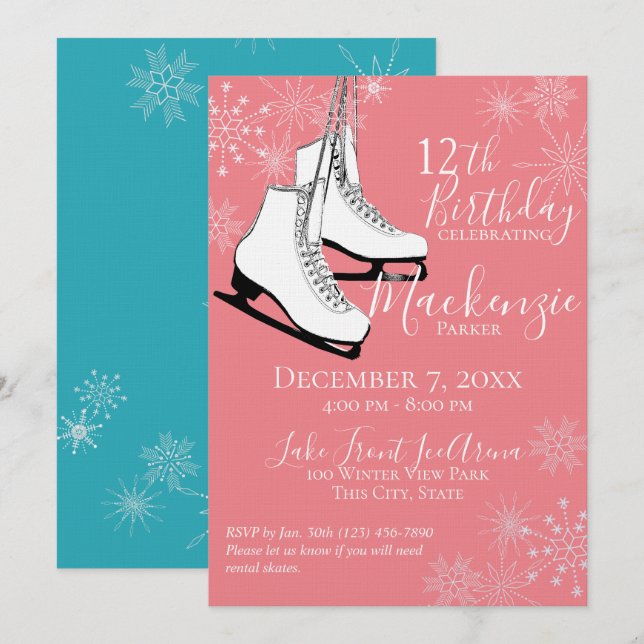 Invitation Patins à glace hiver Flurry Anniversaire (Devant / Derrière)
