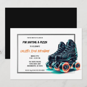Invitation Patins à rouleaux noirs Orange Glow Anniversaire