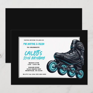 Invitation Patins à roulettes noirs avec roues à lueur bleue 
