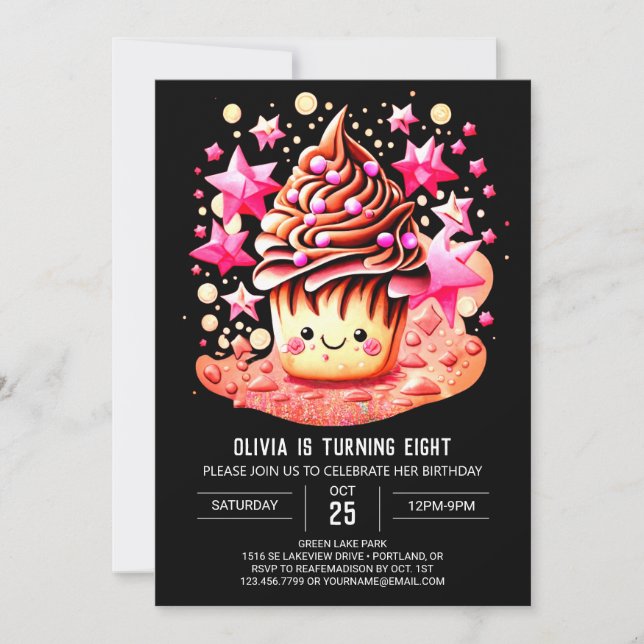 Invitation Pâtisserie Aquarelle délice Muffin Girl Anniversai (Devant)