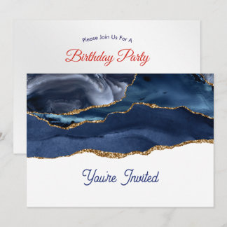 Invitation Patriotic Blue Gold Agate Birthday