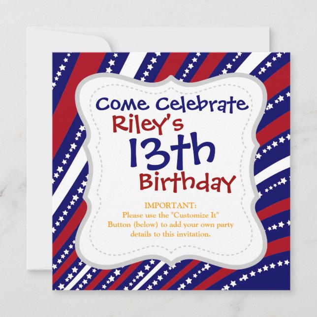 Invitation Patriotic Stars Stripes Freedom Drapeau 4 juillet (Devant)