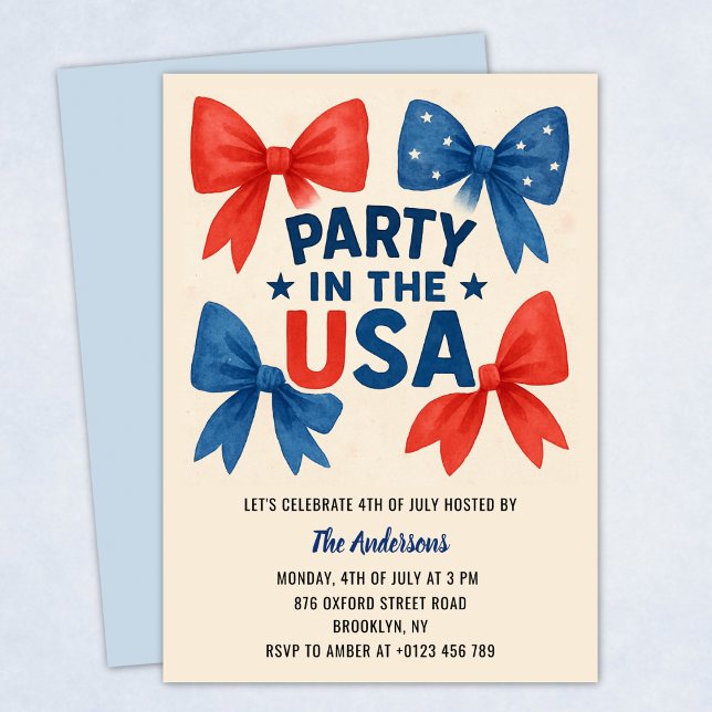 Invitation Patriotique 4 juillet Bows rouges et bleus (Créateur téléchargé)