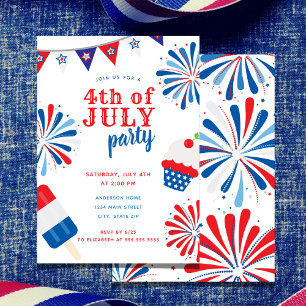 Invitation Patriotique 4 juillet Feu d'artifice