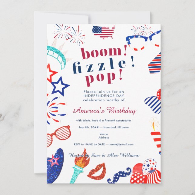 Invitation Patriotique 4 juillet Quatrième Fizzle Pop BBQ (Devant)