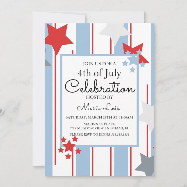 Invitation Patriotique 4 juillet Stars Stripes (Devant)