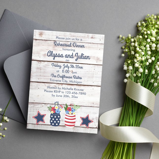 Invitation Patriotique Amour Rustique 4 juillet Repas (Créateur téléchargé)