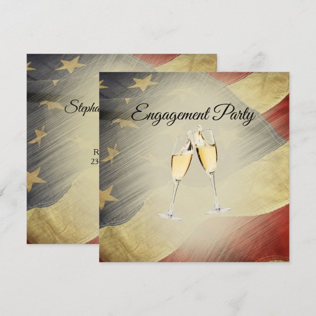 Invitation Patriotique Elegant American Flag Engagement Party (Devant / Derrière)