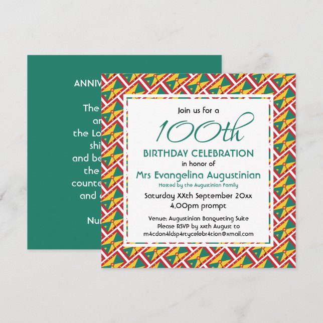 Invitation Patriotique GRENADA personnalisable TOUT ÂGE Anniv (Devant / Derrière)