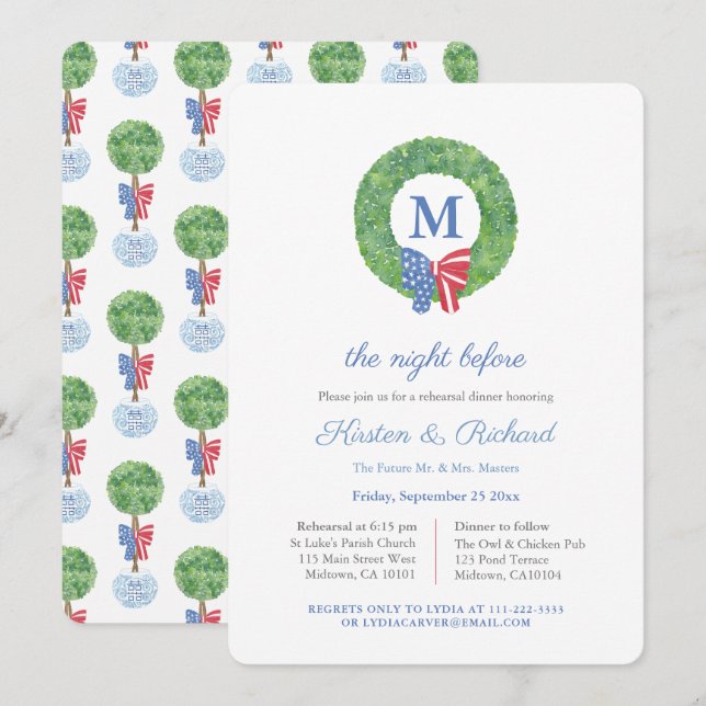 Invitation Patriotique Juillet 4 Wreath Mariage Dîner de répé (Devant / Derrière)