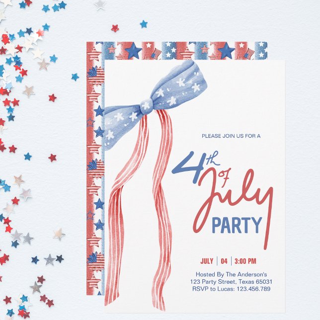 Invitation Patriotique moderne 4 juillet Bow Party (Créateur téléchargé)
