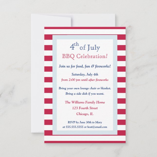 Invitation Patriotique moderne Été 4 juillet Barbecue (Devant)