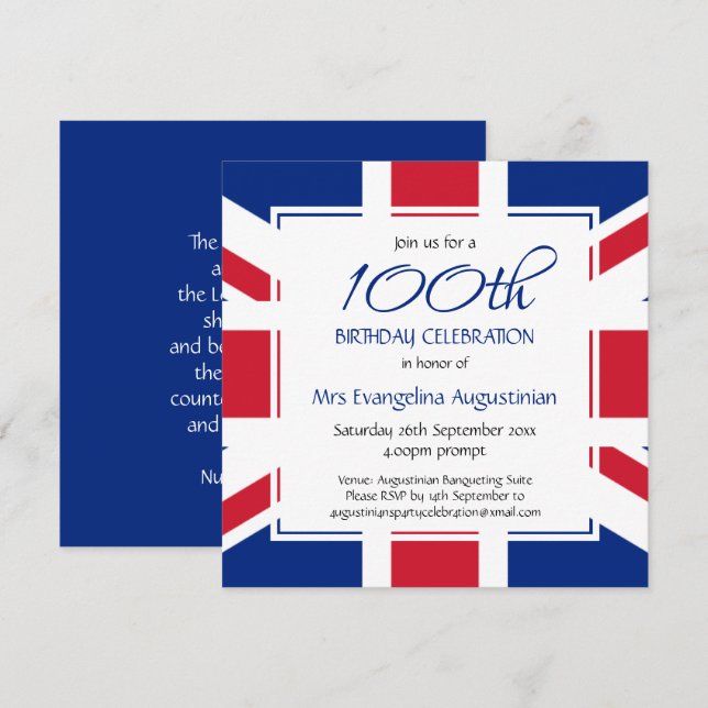 Invitation Patriotique | Personnalisé UNION JACK | TOUT ÂGE A (Devant / Derrière)