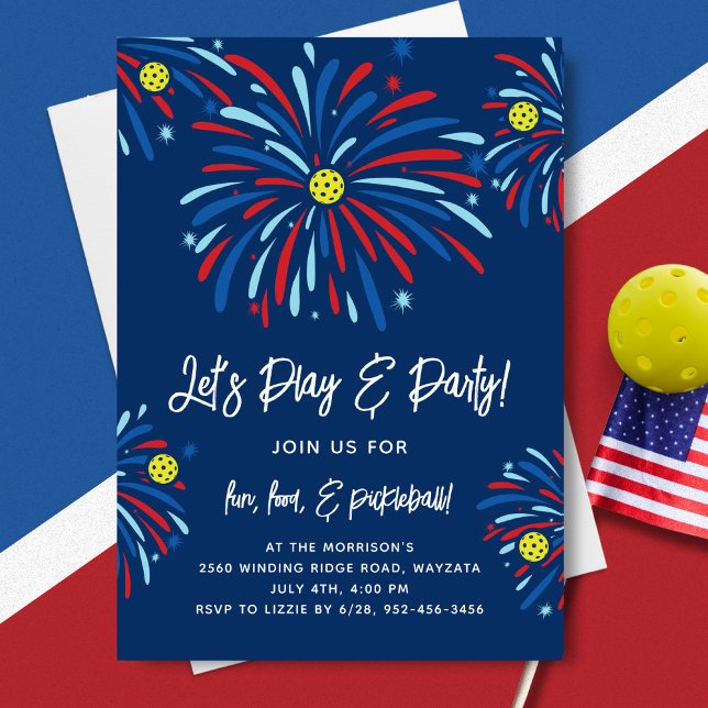 Invitation Patriotique Pickleball & Fireworks 4 juillet Parti (Créateur téléchargé)