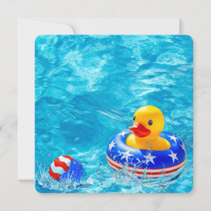 Invitation Patriotique Pool Party avec canard jaune