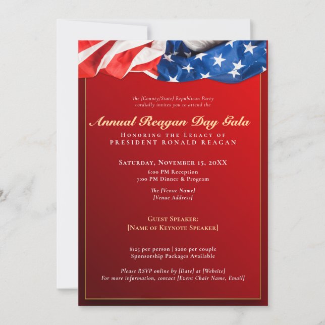Invitation Patriotique Reagan Day Gala de financement Républi (Devant)