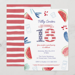 Invitation Patriotique Rouge Blanc Bleu Bleu Parti 18e annive