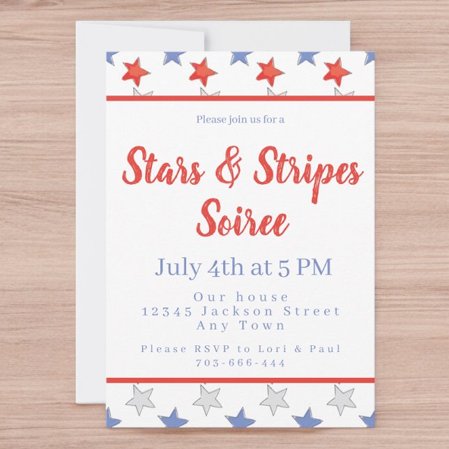 Invitation Patriotique Rouge Blanc Bleu Étoiles 4 juillet Par (Créateur téléchargé)